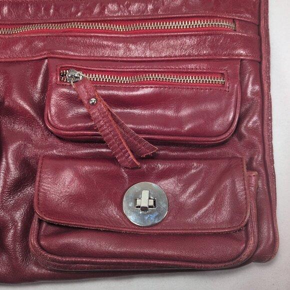 Danier Red Leather Purse Shoulder Crossbody Bag Cargo Pocket Silver Y2K Hobo Zip - Picture 13 of 16